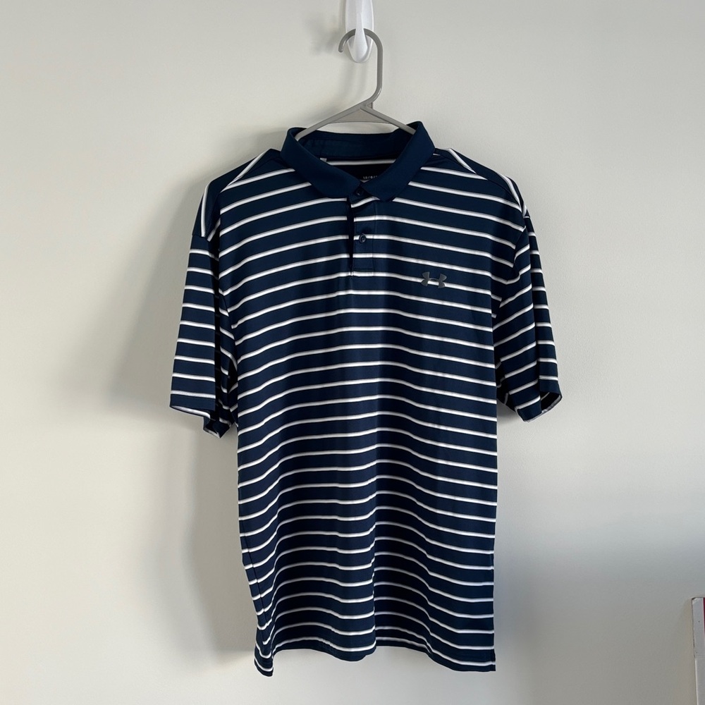 Under Armour Striped Polo in Navy and White